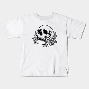 Drawn Skull with Roses Kids T-Shirt